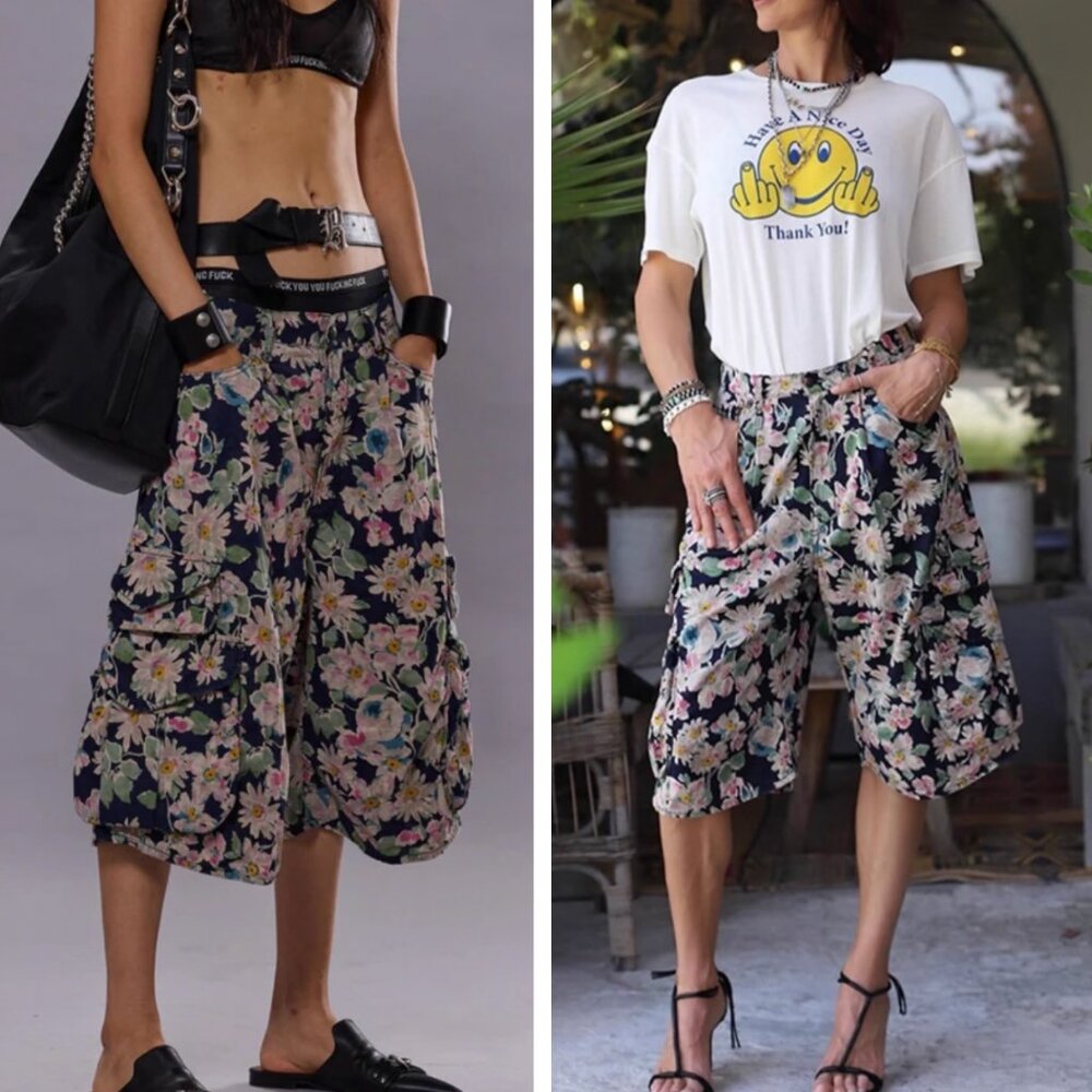 NWT R13 Bermuda Cargo Short - Layered Black Floral Sz 26/27/28